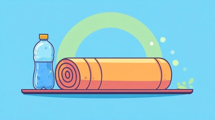 Yoga mat and water bottle in a calming setting for fitness or relaxation activities