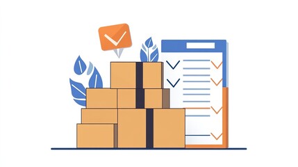 Checklist icon indicating successful shipment of items with stacked boxes and checkmarks