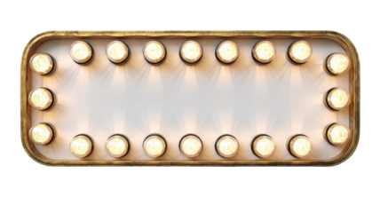 Glowing rectangular marquee sign illuminated frame bright light border retro theater cinema banner signage isolated on white background