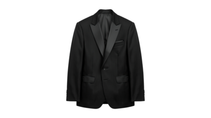 Vector illustration of a black tuxedo jacket with satin lapels, isolated on transparent background