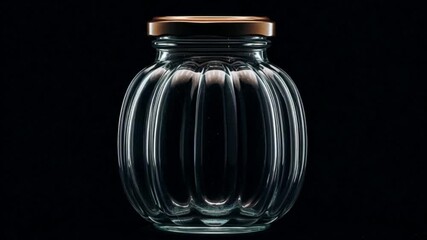 Transparent glass jar on a neutral background. Kitchen, life, people, food. Abstract video created by AI for designers, IT.