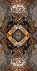 Abstract symmetrical design, rusty metal textures, mirrored patterns