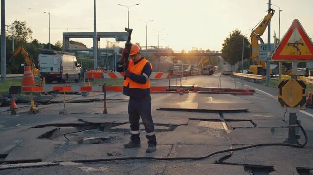 Construction worker with a drill.
