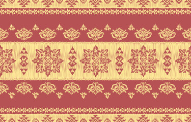 Geometrics Ikat ethnic design.colorful Ikat seamless pattern in tribal, folk embroidery abstract wave art. ornament print. Ikat Design for wallpaper,carpet, clothing, fashion, fabric.	