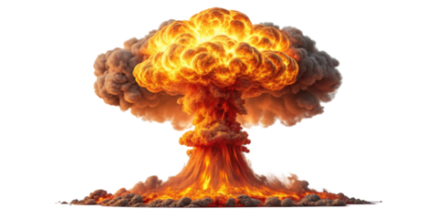 Ultra-Realistic Fiery Explosion with Mushroom Cloud on Transparent Background
Cinematic Digital Artwork of Massive Fiery Blast and Smoke Plume