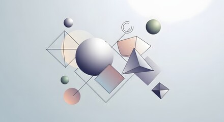 Abstract geometric shapes floating in a light blue space, creating a modern and artistic composition.