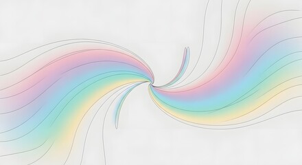 Pastel rainbow swirl on white background, abstract design element.