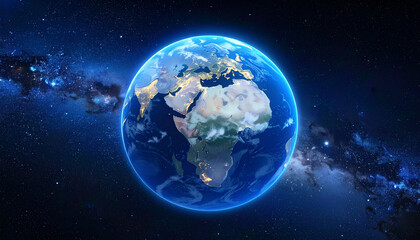 Fototapeta premium Stunning view of planet Earth in space, showcasing continents and oceans with a starry background.