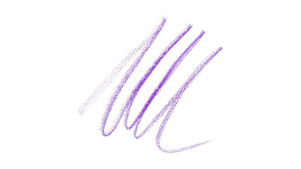Hand drawn purple pencil lines, circles, stripes and squiggly lines on transparent background.