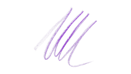 Hand drawn purple pencil lines, circles, stripes and squiggly lines on transparent background.