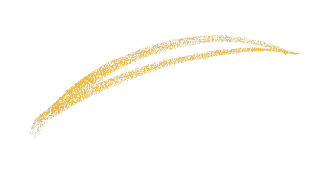 Hand drawn yellow pencil lines, circles, stripes and squiggly lines on a transparent background.