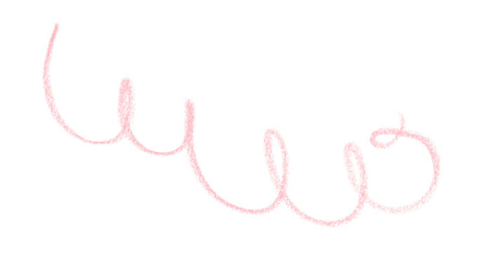 Hand drawn pink pencil lines, circles, stripes and squiggly lines on transparent background.