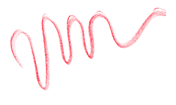Hand drawn red pencil lines, circles, stripes and squiggly lines on transparent background.