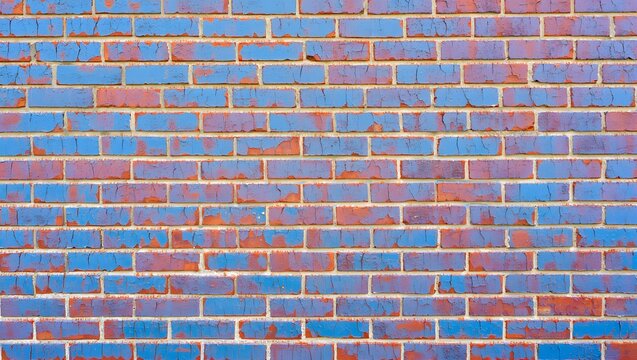 Blue and red painted brick wall background texture with weathered and aged look 90