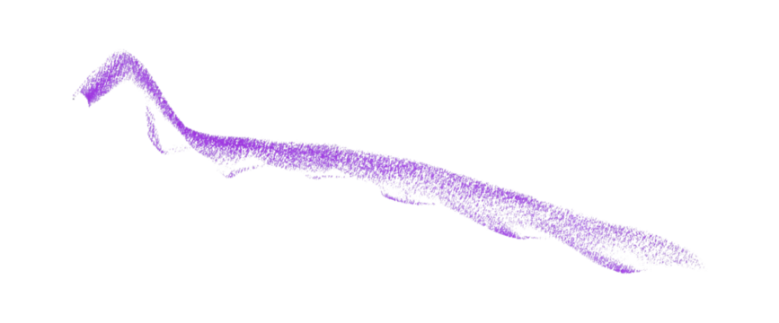 Hand drawn purple pencil lines, circles, stripes and squiggly lines on transparent background.