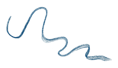 Hand drawn blue pencil lines, circles, stripes and squiggly lines on transparent background.