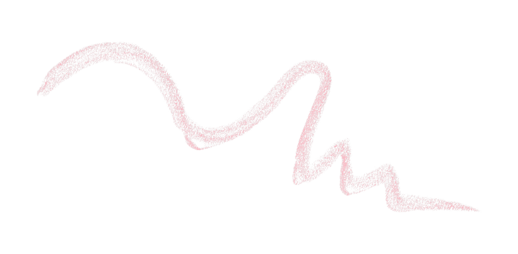 Hand drawn pink pencil lines, circles, stripes and squiggly lines on transparent background.