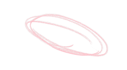 Hand drawn pink pencil lines, circles, stripes and squiggly lines on transparent background.