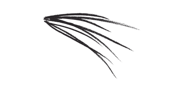 Hand drawn black pencil lines, circles, stripes and squiggly lines on transparent background.