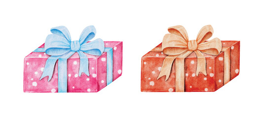 Watercolor Holiday Gift Boxes with Ribbons