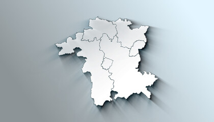 Minimalist 3D Map of Worcestershire United Kingdom Province with District Borders