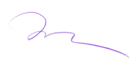 Hand drawn purple pencil lines, circles, stripes and squiggly lines on transparent background.