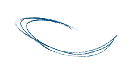 Hand drawn blue pencil lines, circles, stripes and squiggly lines on transparent background.