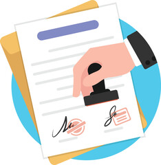 Hand stamping on a contract paper official document with two signed.