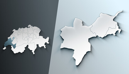 Fototapeta premium Minimalist 3D Map of Basel Stadt Switzerland Region with District Borders