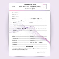 Professional Admission Form Design for an Institute, Admission Form Template Design.