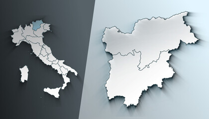 Minimalist 3D Map of Trentino Italy Region with District Borders