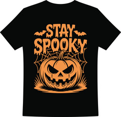 Black t shirt with spooky halloween pumpkin and bats design