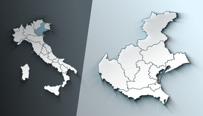 Minimalist 3D Map of Veneto Italy Region with District Borders