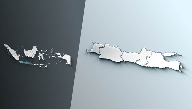 Minimalist 3D Map of Java Indonesia Region with District Borders