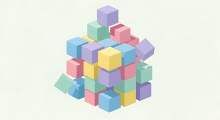 Isometric pastel cubes form a playful, abstract, and colorful geometric structure.