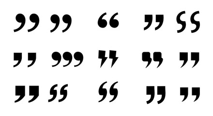 Collection of various quotation mark symbols isolated on transparent background, representing different styles and usage in typography and writing