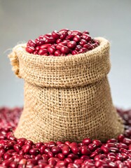 Red beans in burlap bag
