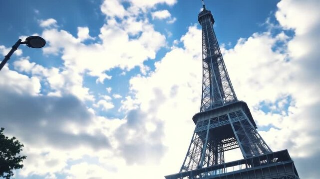 Eiffel Tower Under a Cloudy Sky.