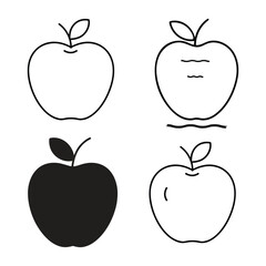 Set of 4 Stylized Vector Line Art Apples...
