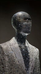 Futuristic Mannequin with LED Screen Head and Illuminated Suit