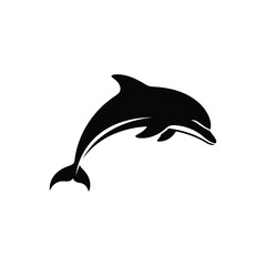 Elegant black silhouette of a graceful marine creature, a leaping dolphin embodying oceanic joy and aquatic freedom.