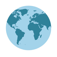 A simple, two-color vector illustration of planet Earth, depicted as a globe showing the continents and oceans.