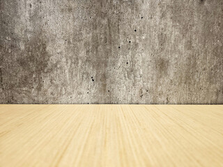 Empty Wooden Table with Grunge Concrete Wall Background