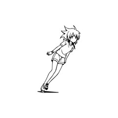 Black and white hot anime character line art illustration, stylish minimal outline drawing in clean style