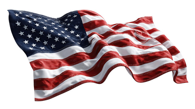 United States flag waving with deeper navy tones and brighter white stripes, isolated on transparent background.

