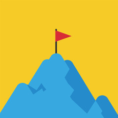 Illustration of a mountain peak with a red flag, symbolizing achievement and success.