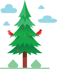 Spruce tree with small birds color icon