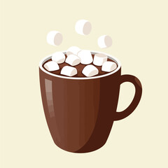 Hot chocolate with marshmallows in a mug, steaming.