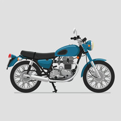 Blue motorcycle vector illustration on a light gray background.