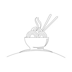 Continuous Delicious Noodle Ramen Japanese Food one Line drawing Vector Illustration
